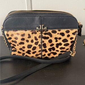 Tory Burch Black and Tan Leopard Crossbody Bag